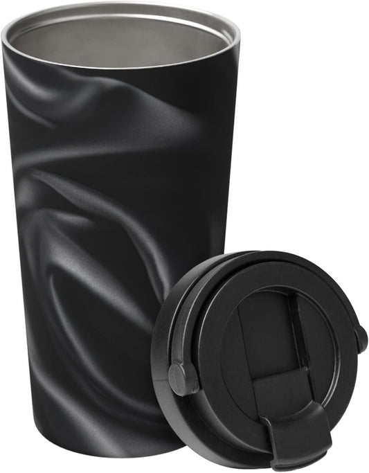 Black silk Wrinkle Insulated Coffee Mug with Lid Spill Proof Travel Coffee Mug for Cold And Hot Drinks Stainless Steel Tumbler Double-Wall Coffee Cup for Keep Hot/Ice Coffee Tea