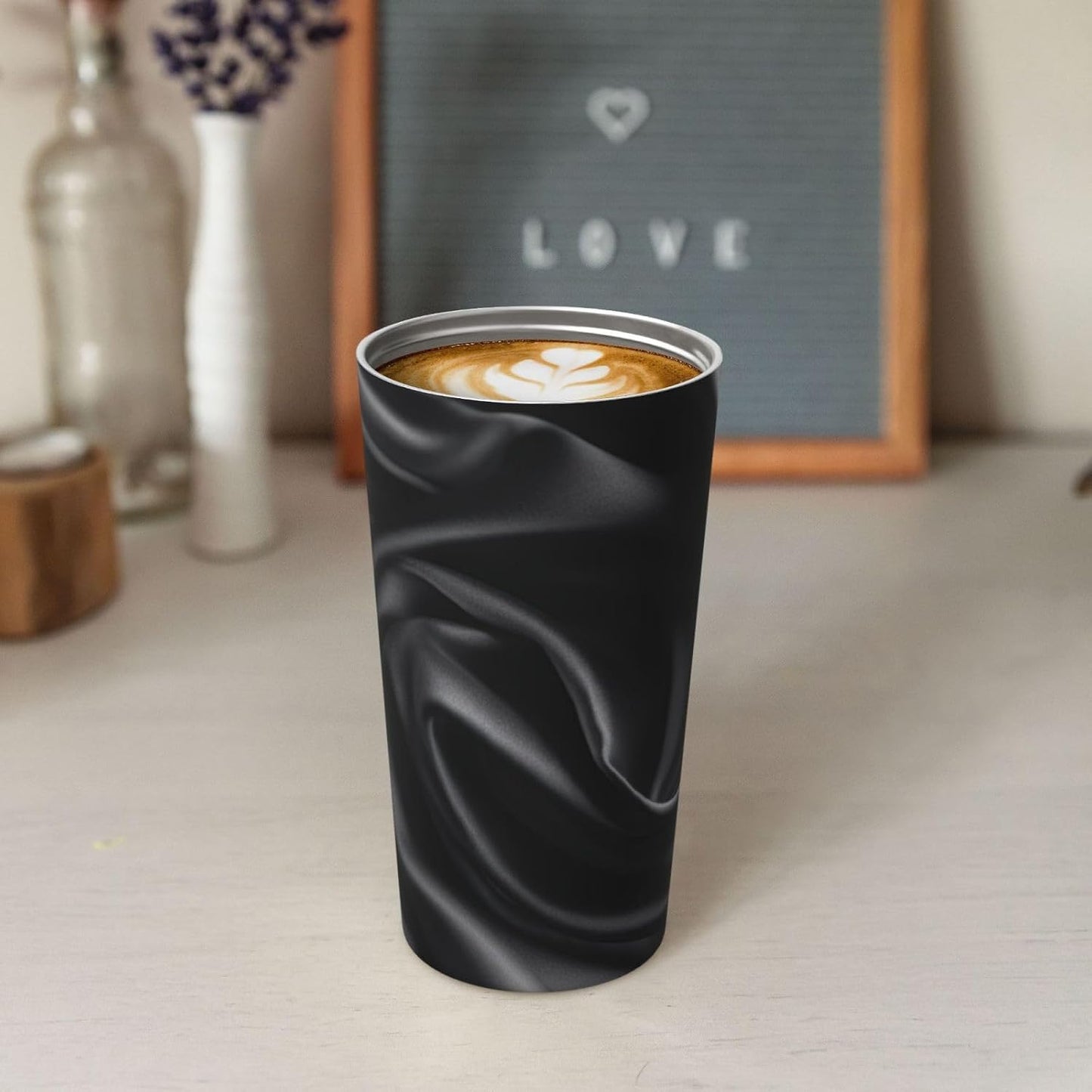 Black silk Wrinkle Insulated Coffee Mug with Lid Spill Proof Travel Coffee Mug for Cold And Hot Drinks Stainless Steel Tumbler Double-Wall Coffee Cup for Keep Hot/Ice Coffee Tea