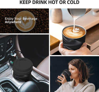 Black silk Wrinkle Insulated Coffee Mug with Lid Spill Proof Travel Coffee Mug for Cold And Hot Drinks Stainless Steel Tumbler Double-Wall Coffee Cup for Keep Hot/Ice Coffee Tea