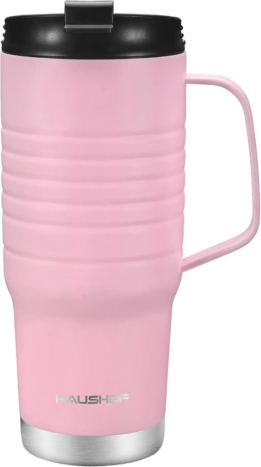 24 oz Travel Mug with Handle, Stainless Steel Vacuum Insulated Coffee Double Wall Travel Mugs with Leakproof Lid, BPA Free