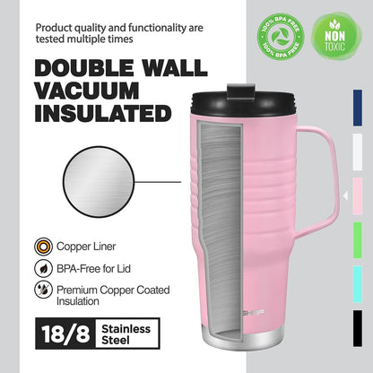 24 oz Travel Mug with Handle, Stainless Steel Vacuum Insulated Coffee Double Wall Travel Mugs with Leakproof Lid, BPA Free