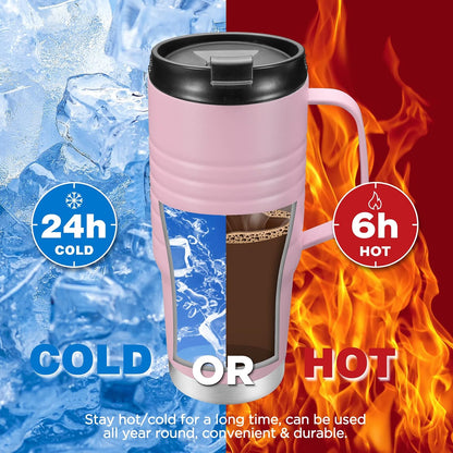 24 oz Travel Mug with Handle, Stainless Steel Vacuum Insulated Coffee Double Wall Travel Mugs with Leakproof Lid, BPA Free