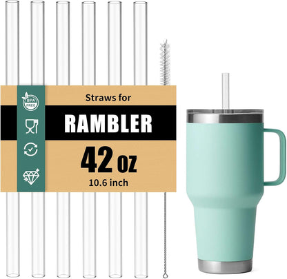Straws for Yeti 42 oz Rambler Tumbler, 10.6 Inch Reusable Replacement Straws, BPA-Free Hard Plastic Accessories with 1 Cleaning Brush, Ideal for Smoothies, Milkshakes