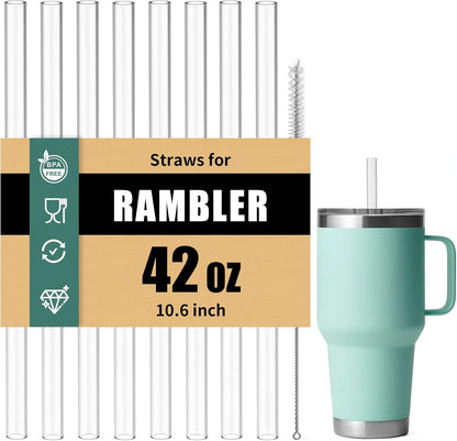 Straws for Yeti 42 oz Rambler Tumbler, 10.6 Inch Reusable Replacement Straws, BPA-Free Hard Plastic Accessories with 1 Cleaning Brush, Ideal for Smoothies, Milkshakes