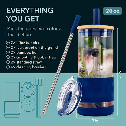 ® Glass Cups With Lids and Straws -20 Fl Oz- Perfect Size Iced Coffee Cup - Smoothie Cup With Bamboo Lid and On the go Lid - Glass Tumbler With Straw (1 Count (Pack of 1), Lilac Rhapsody)