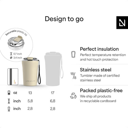 LARS NYSØM Thermo Coffee Mug to go with Strap 13oz | Travel Mug 0.38 Liter with Insulation | Leak Proof Stainless Steel Thermal Tumbler for Coffee and Tea to Go (Pine Green, 12.9oz)