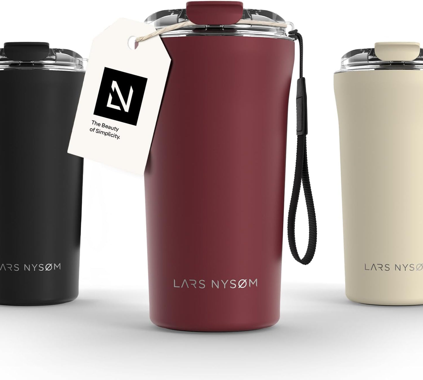 LARS NYSØM Thermo Coffee Mug to go with Strap 13oz | Travel Mug 0.38 Liter with Insulation | Leak Proof Stainless Steel Thermal Tumbler for Coffee and Tea to Go (Pine Green, 12.9oz)