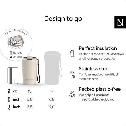 LARS NYSØM Thermo Coffee Mug to go with Strap 13oz | Travel Mug 0.38 Liter with Insulation | Leak Proof Stainless Steel Thermal Tumbler for Coffee and Tea to Go (Pine Green, 12.9oz)