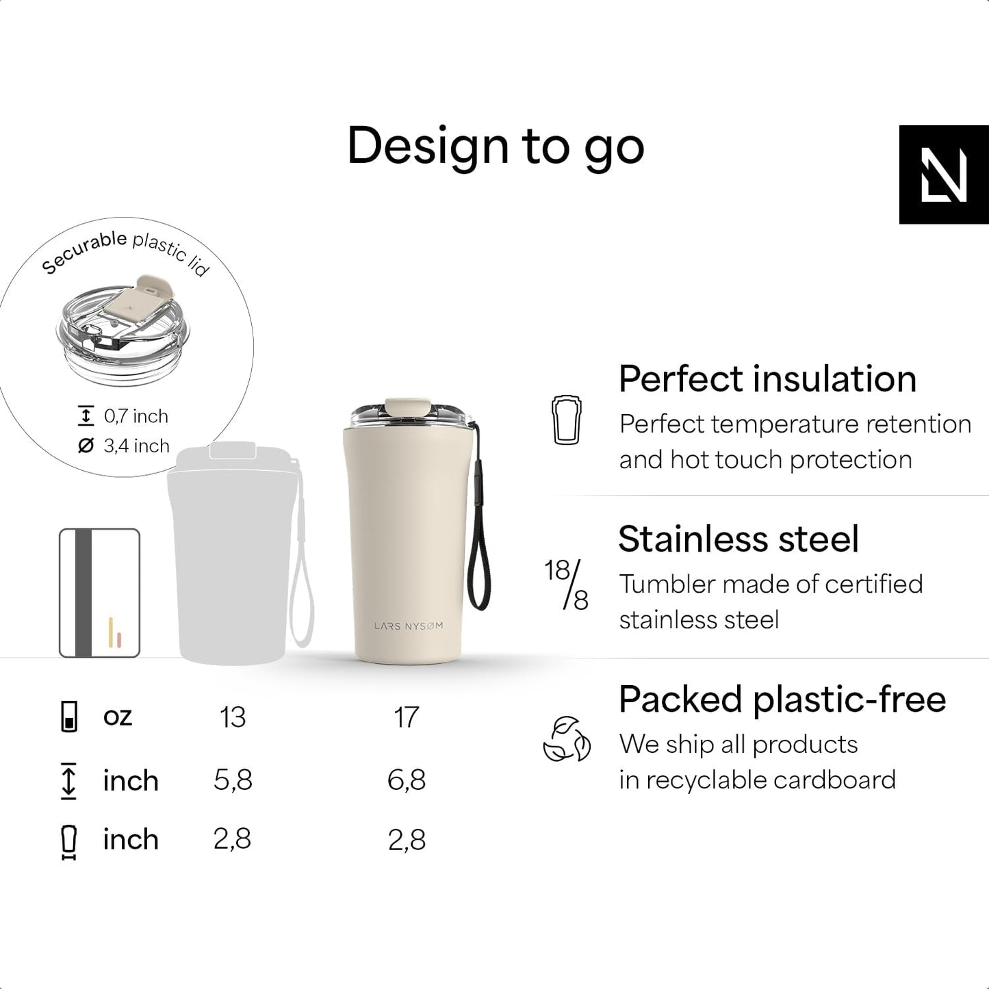 LARS NYSØM Thermo Coffee Mug to go with Strap 13oz | Travel Mug 0.38 Liter with Insulation | Leak Proof Stainless Steel Thermal Tumbler for Coffee and Tea to Go (Pine Green, 12.9oz)