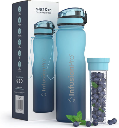 32 oz Fruit Infuser Water Bottle with Time Marker - Flip Top Locking Lid, Insulated Sleeve & 50 Recipe Fruit Infusion Water eBook : Leak Proof : for Gym, Sports, Travel : Unique Gift Idea
