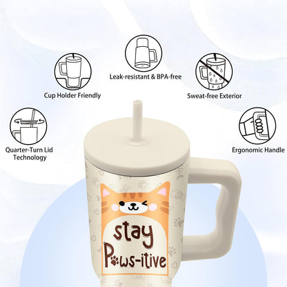 Gifts for Women - 24 oz Blue Tropical Fish Tumbler with Handle and Straw - Insulated Stainless Steel Cup, Leakproof, Cute Ocean Animal Lovers Travel Mug, Fits Car Cup Holders, Keeps Drinks Cold/Hot