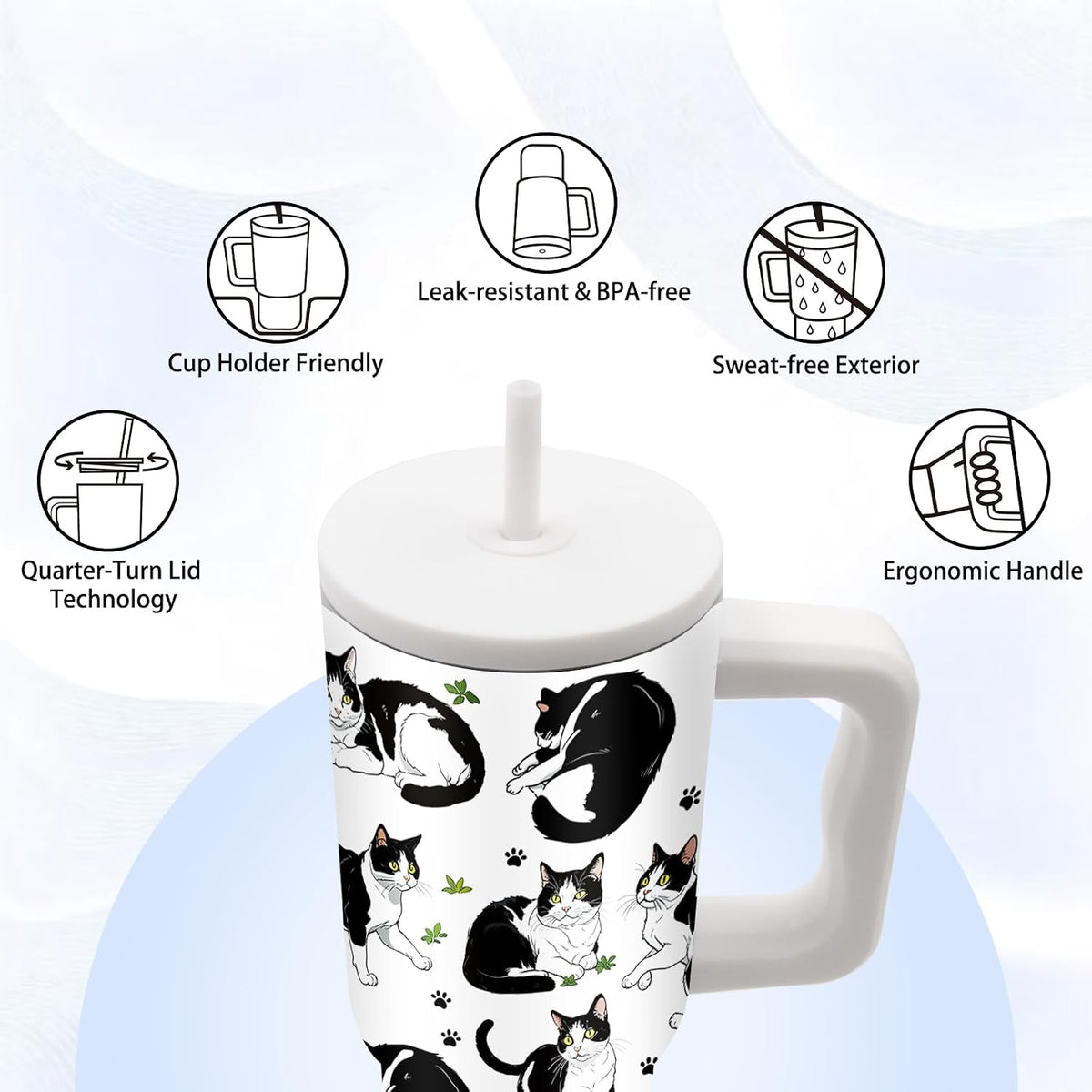 Gifts for Women - 24 oz Blue Tropical Fish Tumbler with Handle and Straw - Insulated Stainless Steel Cup, Leakproof, Cute Ocean Animal Lovers Travel Mug, Fits Car Cup Holders, Keeps Drinks Cold/Hot