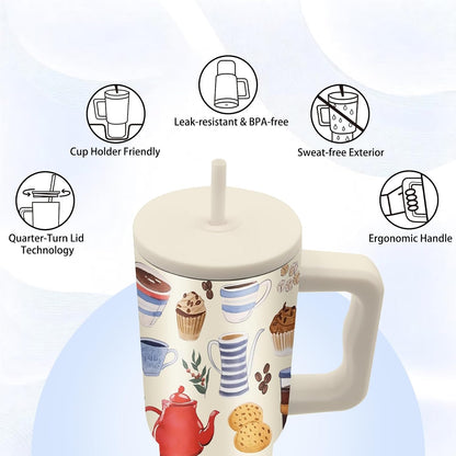 Gifts for Women - 24 oz Blue Tropical Fish Tumbler with Handle and Straw - Insulated Stainless Steel Cup, Leakproof, Cute Ocean Animal Lovers Travel Mug, Fits Car Cup Holders, Keeps Drinks Cold/Hot