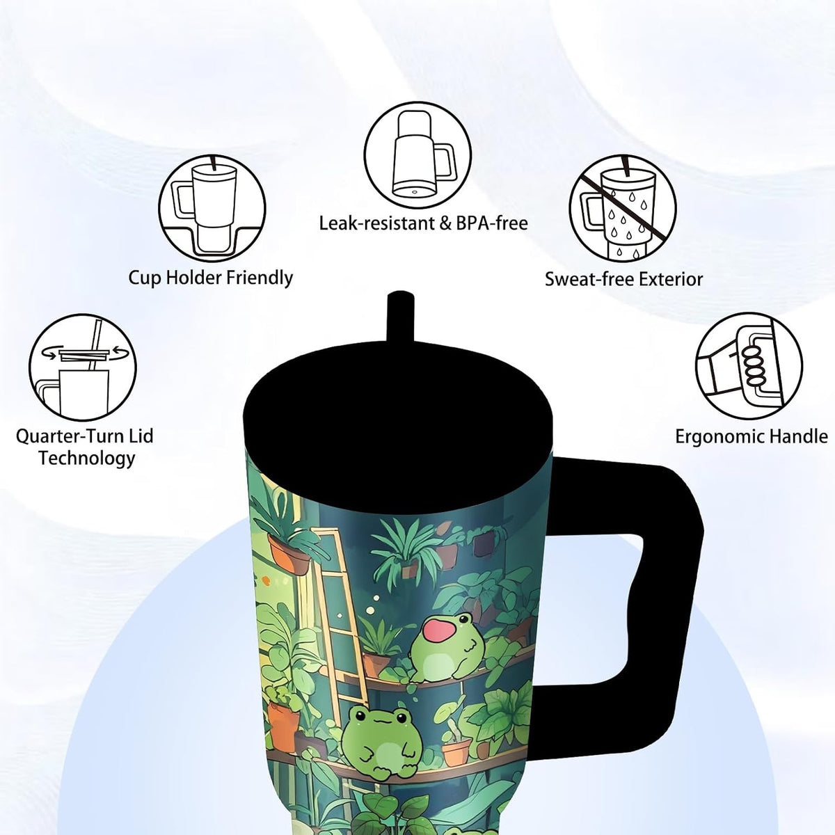 Gifts for Women - 24 oz Blue Tropical Fish Tumbler with Handle and Straw - Insulated Stainless Steel Cup, Leakproof, Cute Ocean Animal Lovers Travel Mug, Fits Car Cup Holders, Keeps Drinks Cold/Hot