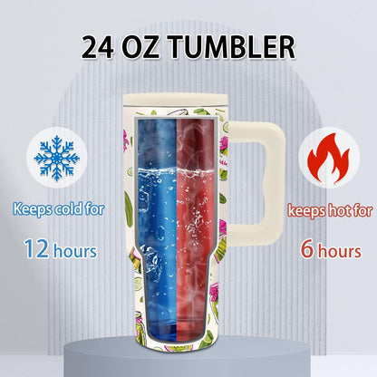 Gifts for Women - 24 oz Blue Tropical Fish Tumbler with Handle and Straw - Insulated Stainless Steel Cup, Leakproof, Cute Ocean Animal Lovers Travel Mug, Fits Car Cup Holders, Keeps Drinks Cold/Hot