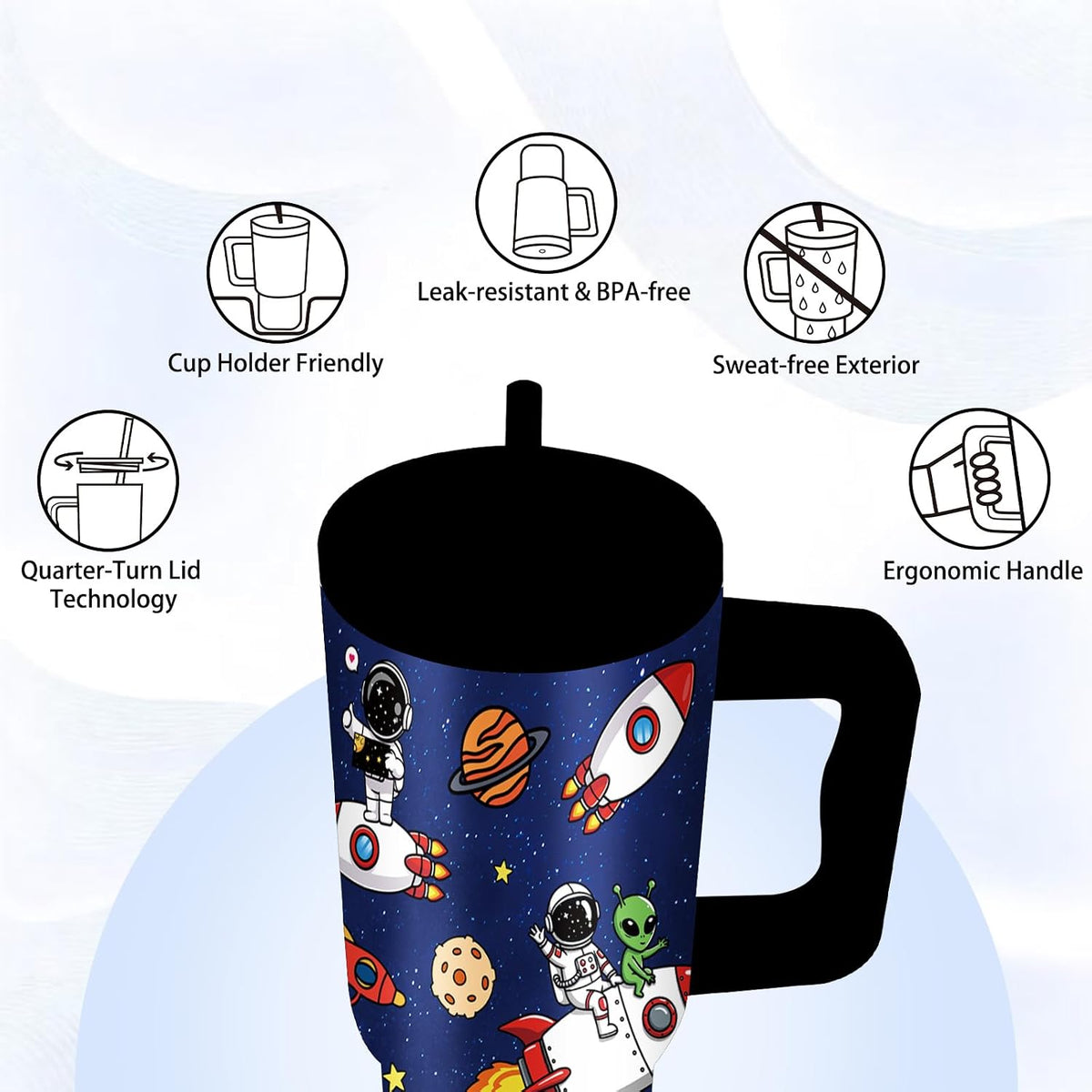 Gifts for Women - 24 oz Blue Tropical Fish Tumbler with Handle and Straw - Insulated Stainless Steel Cup, Leakproof, Cute Ocean Animal Lovers Travel Mug, Fits Car Cup Holders, Keeps Drinks Cold/Hot