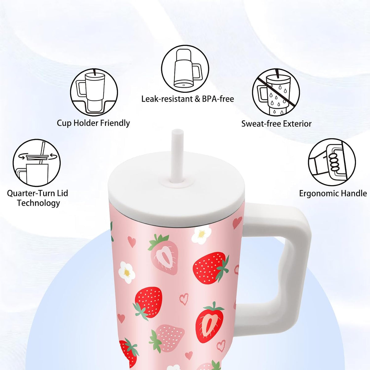 Gifts for Women - 24 oz Blue Tropical Fish Tumbler with Handle and Straw - Insulated Stainless Steel Cup, Leakproof, Cute Ocean Animal Lovers Travel Mug, Fits Car Cup Holders, Keeps Drinks Cold/Hot