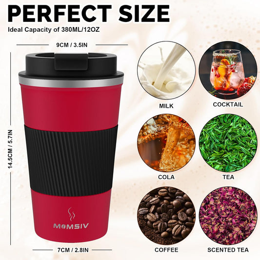 12oz Travel Coffee Mug, Insulated Coffee Cup with Leakproof Lid