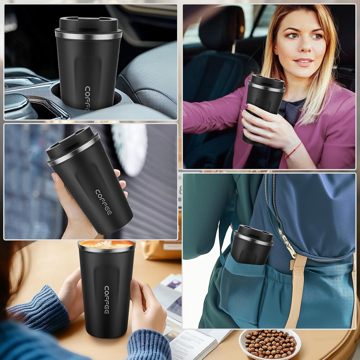 12oz Travel Coffee Mug, Insulated Coffee Cup with Leakproof Lid
