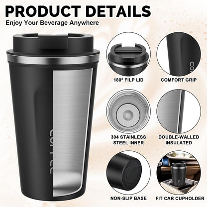 12oz Travel Coffee Mug, Insulated Coffee Cup with Leakproof Lid