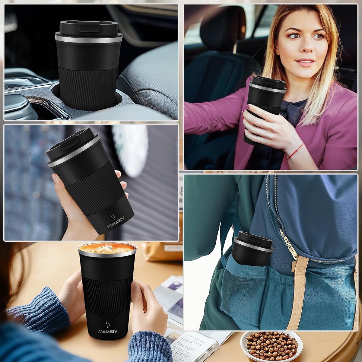 12oz Travel Coffee Mug, Insulated Coffee Cup with Leakproof Lid