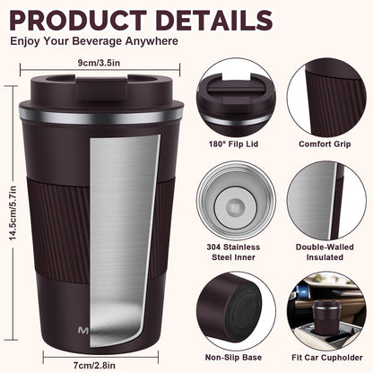 12oz Travel Coffee Mug, Insulated Coffee Cup with Leakproof Lid