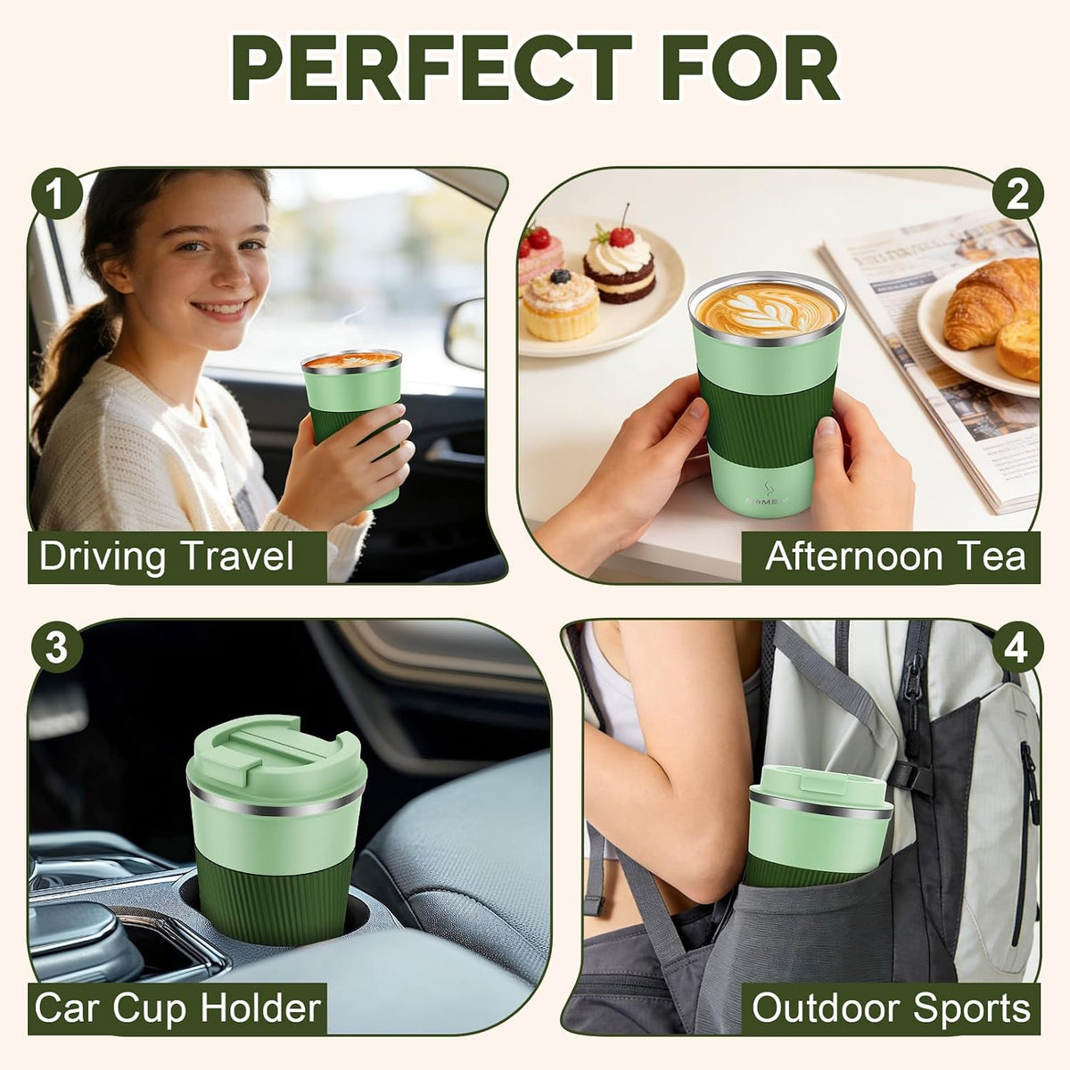 12oz Travel Coffee Mug, Insulated Coffee Cup with Leakproof Lid