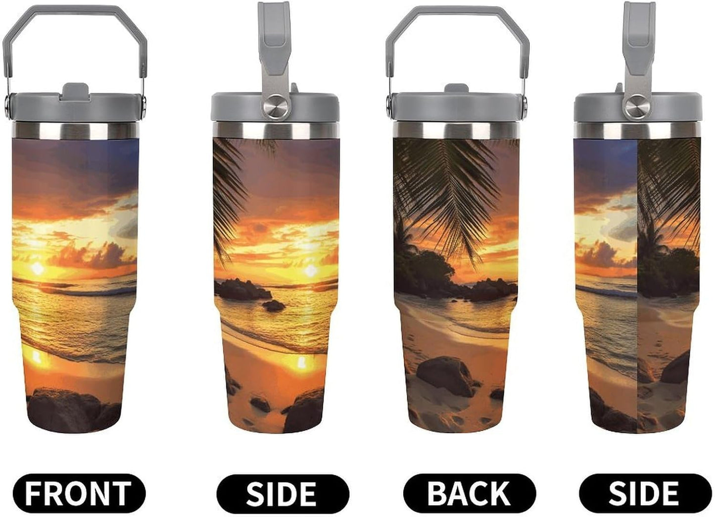 Stainless Steel Car Cup with Straw Tropical Floral Leaves Print Leakproof Tumbler Coffee Mug Double Wall Thermal Design for Hot Cold Beverages Perfect for Travel Home Car Use
