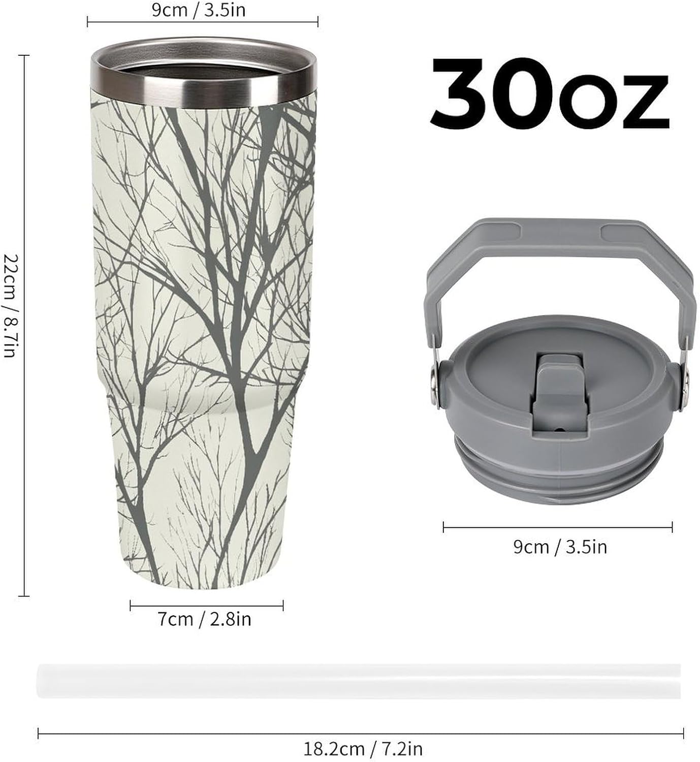 Stainless Steel Car Cup with Straw Tropical Floral Leaves Print Leakproof Tumbler Coffee Mug Double Wall Thermal Design for Hot Cold Beverages Perfect for Travel Home Car Use