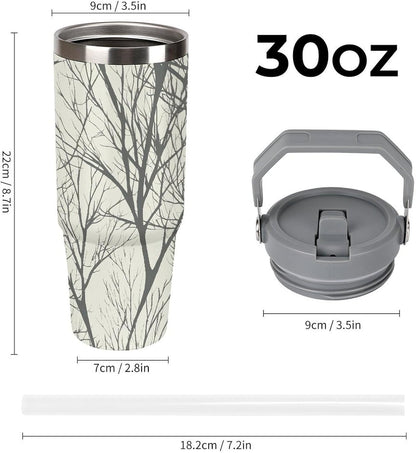 Stainless Steel Car Cup with Straw Tropical Floral Leaves Print Leakproof Tumbler Coffee Mug Double Wall Thermal Design for Hot Cold Beverages Perfect for Travel Home Car Use
