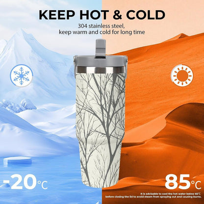Stainless Steel Car Cup with Straw Tropical Floral Leaves Print Leakproof Tumbler Coffee Mug Double Wall Thermal Design for Hot Cold Beverages Perfect for Travel Home Car Use