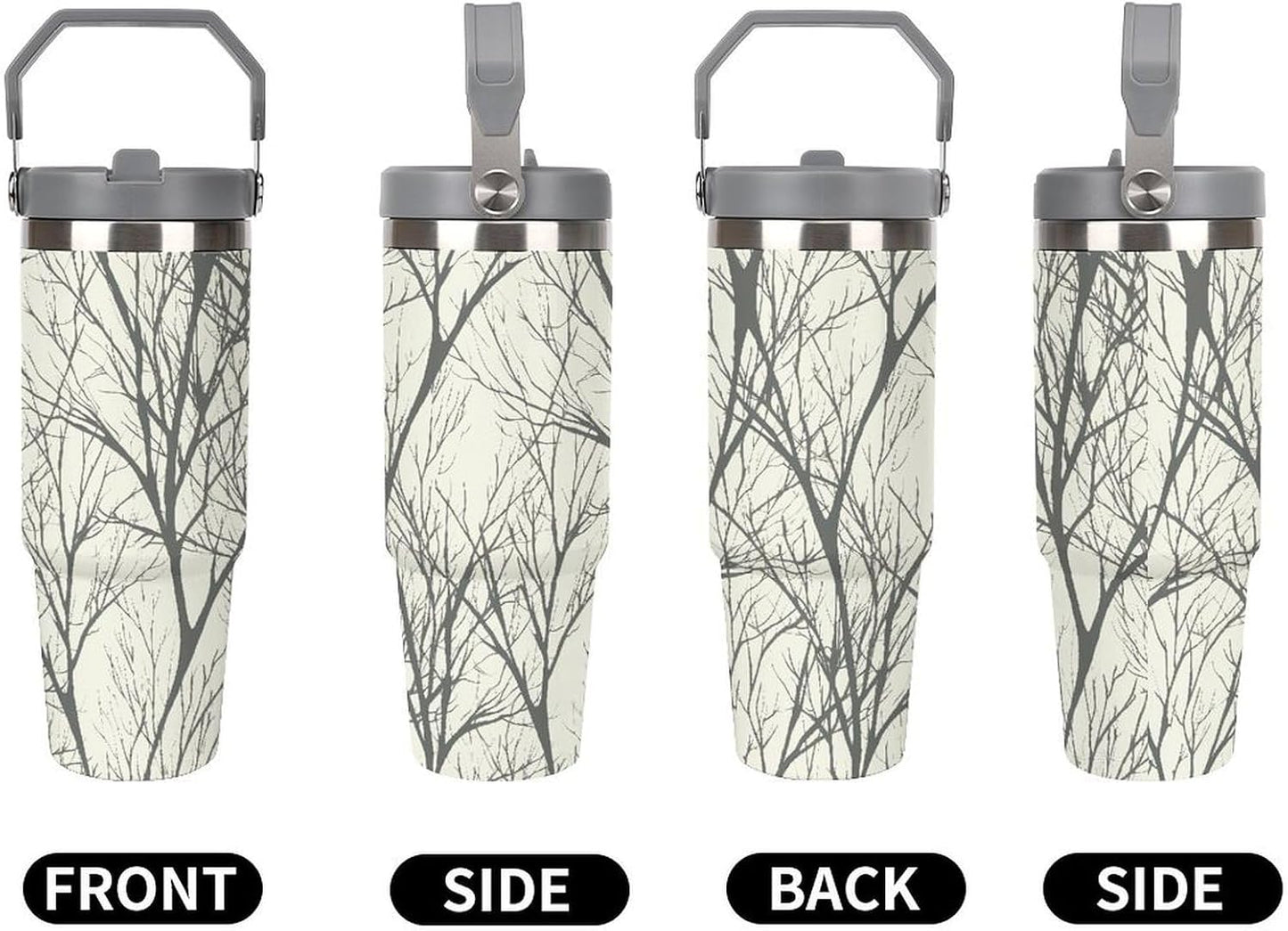 Stainless Steel Car Cup with Straw Tropical Floral Leaves Print Leakproof Tumbler Coffee Mug Double Wall Thermal Design for Hot Cold Beverages Perfect for Travel Home Car Use