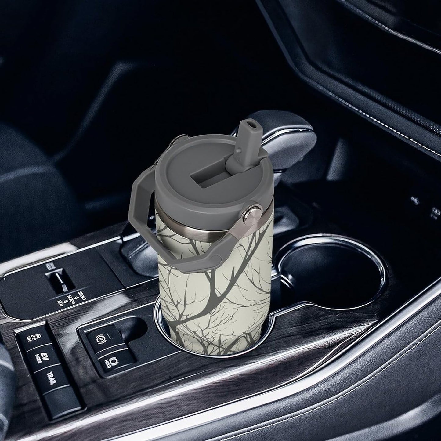 Stainless Steel Car Cup with Straw Tropical Floral Leaves Print Leakproof Tumbler Coffee Mug Double Wall Thermal Design for Hot Cold Beverages Perfect for Travel Home Car Use