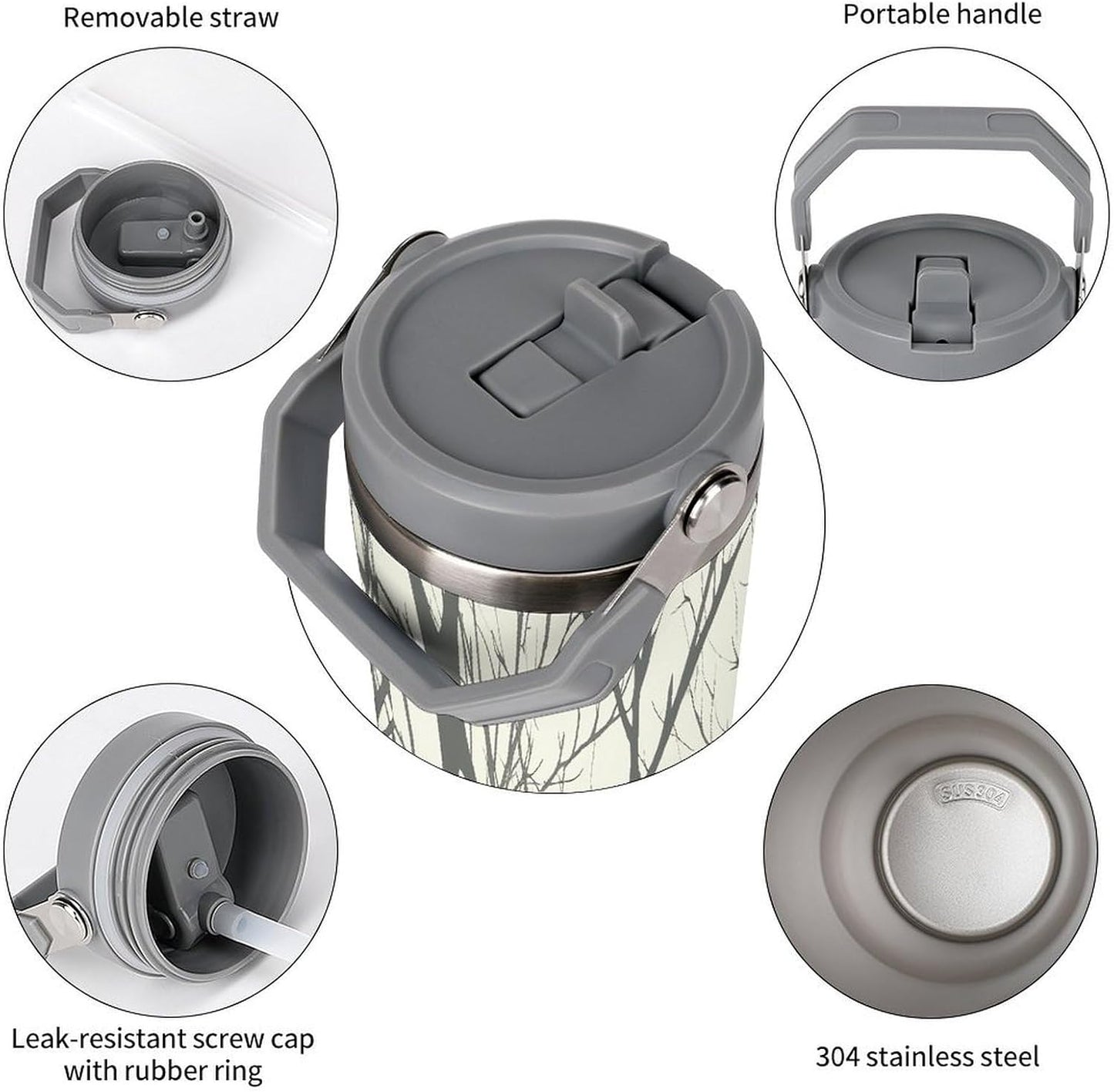 Stainless Steel Car Cup with Straw Tropical Floral Leaves Print Leakproof Tumbler Coffee Mug Double Wall Thermal Design for Hot Cold Beverages Perfect for Travel Home Car Use