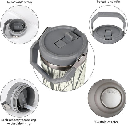 Stainless Steel Car Cup with Straw Tropical Floral Leaves Print Leakproof Tumbler Coffee Mug Double Wall Thermal Design for Hot Cold Beverages Perfect for Travel Home Car Use
