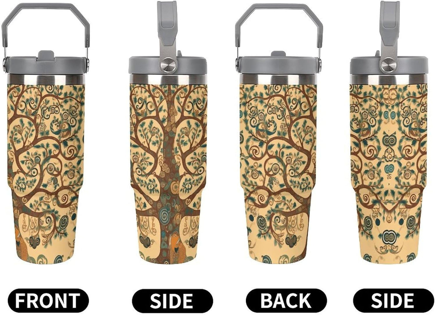 Stainless Steel Car Cup with Straw Tropical Floral Leaves Print Leakproof Tumbler Coffee Mug Double Wall Thermal Design for Hot Cold Beverages Perfect for Travel Home Car Use