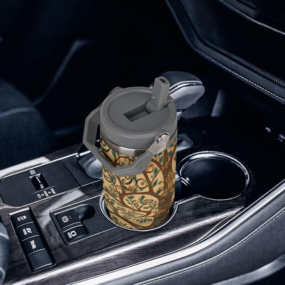Stainless Steel Car Cup with Straw Tropical Floral Leaves Print Leakproof Tumbler Coffee Mug Double Wall Thermal Design for Hot Cold Beverages Perfect for Travel Home Car Use