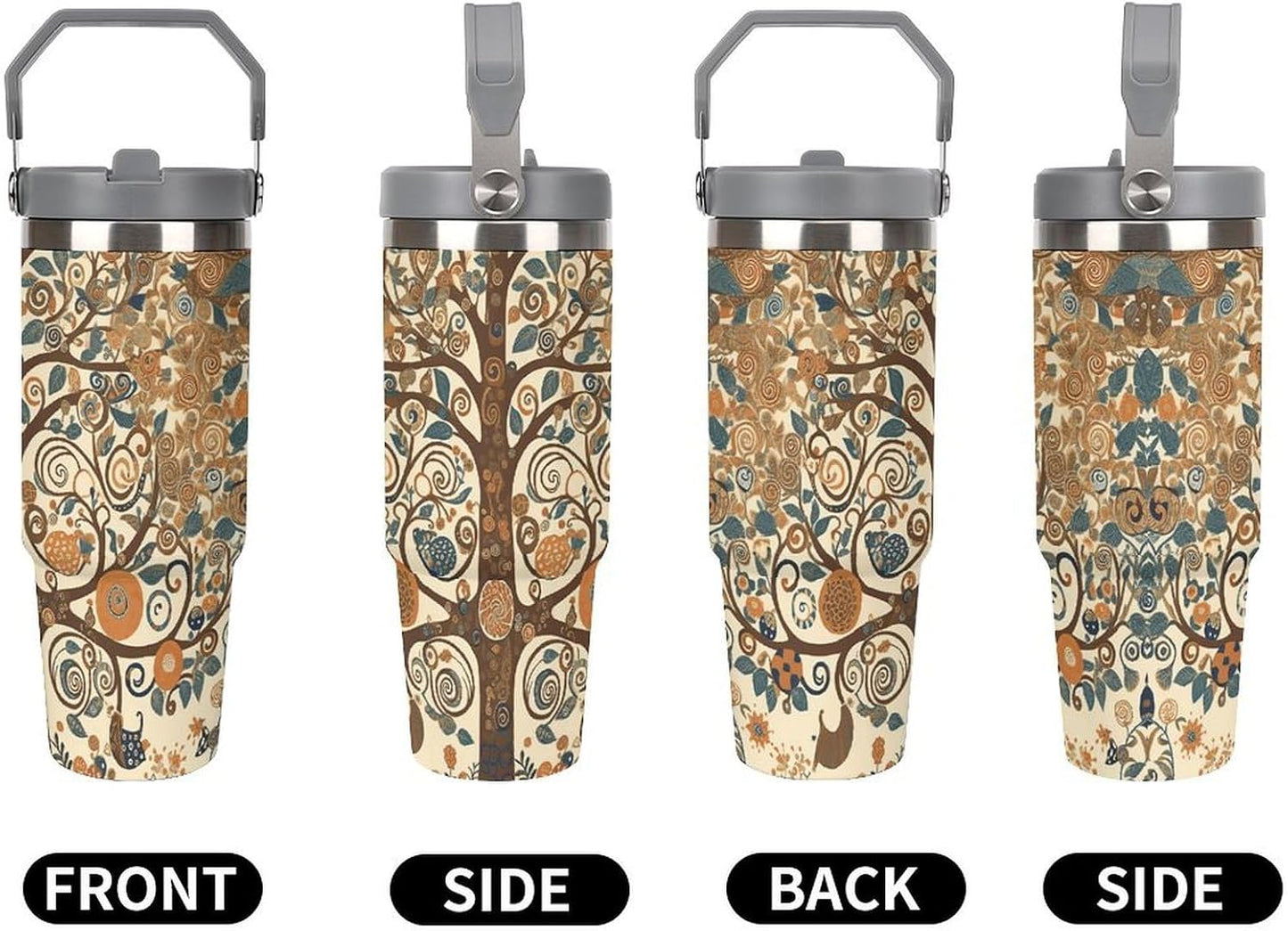 Stainless Steel Car Cup with Straw Tropical Floral Leaves Print Leakproof Tumbler Coffee Mug Double Wall Thermal Design for Hot Cold Beverages Perfect for Travel Home Car Use