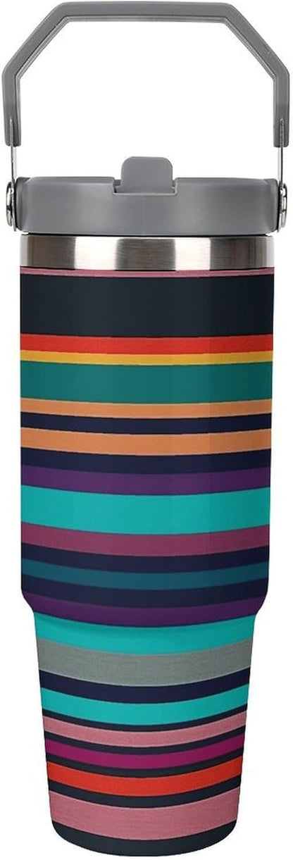 Stainless Steel Car Cup with Straw Tropical Floral Leaves Print Leakproof Tumbler Coffee Mug Double Wall Thermal Design for Hot Cold Beverages Perfect for Travel Home Car Use