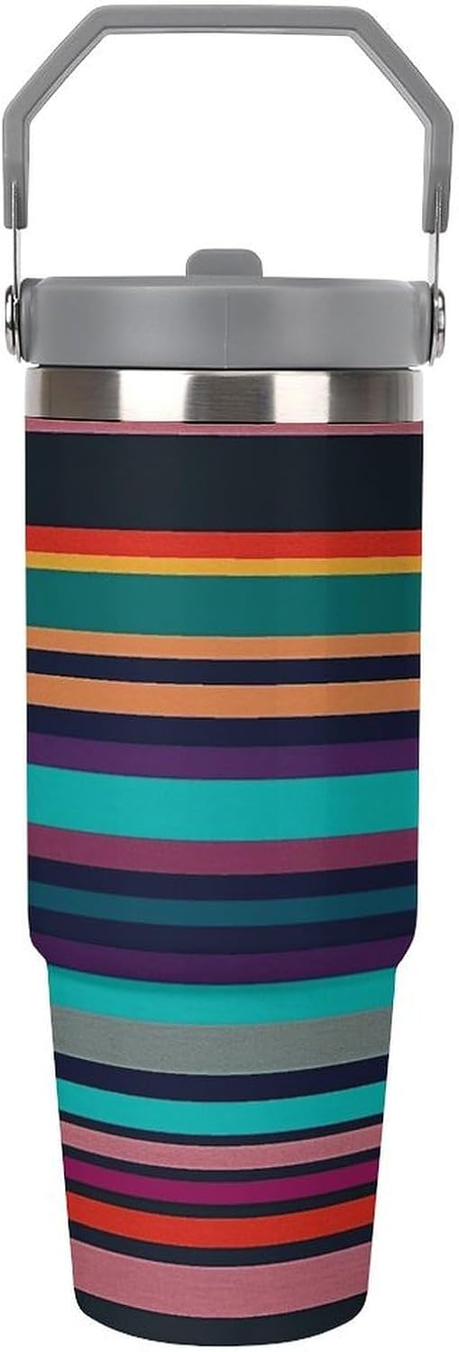Stainless Steel Car Cup with Straw Tropical Floral Leaves Print Leakproof Tumbler Coffee Mug Double Wall Thermal Design for Hot Cold Beverages Perfect for Travel Home Car Use