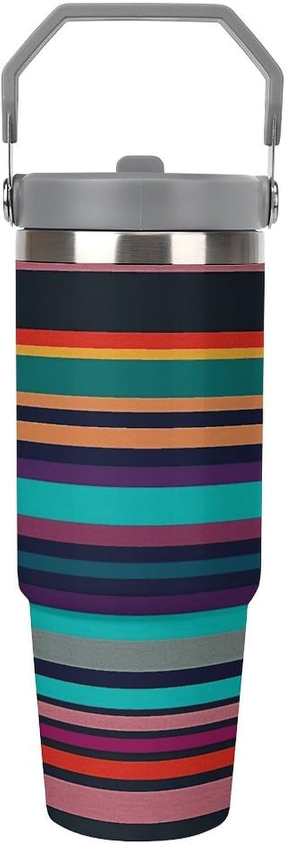 Stainless Steel Car Cup with Straw Tropical Floral Leaves Print Leakproof Tumbler Coffee Mug Double Wall Thermal Design for Hot Cold Beverages Perfect for Travel Home Car Use