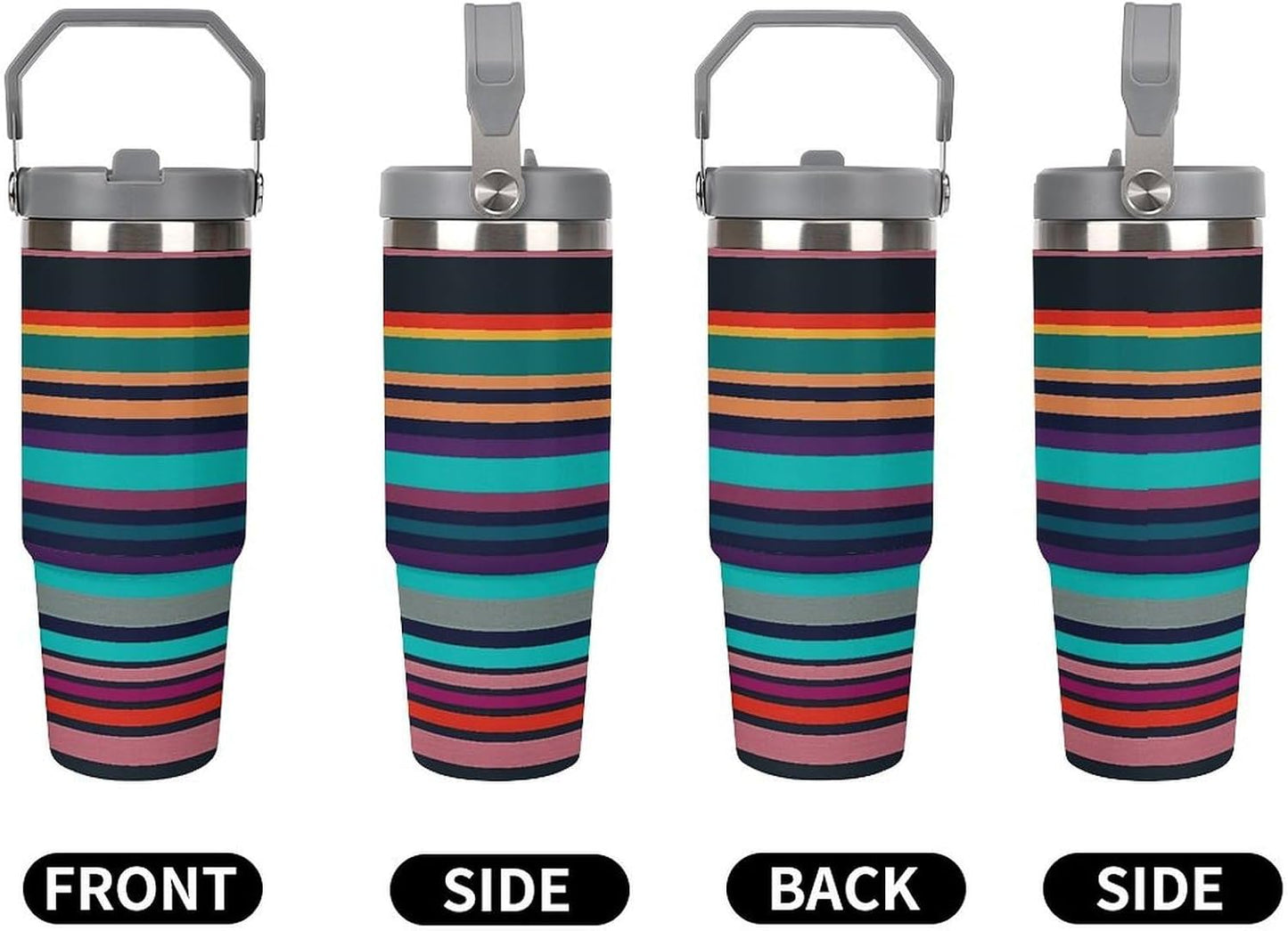 Stainless Steel Car Cup with Straw Tropical Floral Leaves Print Leakproof Tumbler Coffee Mug Double Wall Thermal Design for Hot Cold Beverages Perfect for Travel Home Car Use