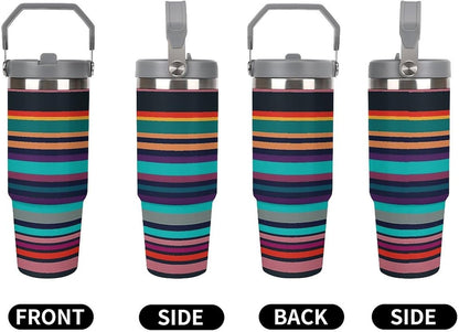 Stainless Steel Car Cup with Straw Tropical Floral Leaves Print Leakproof Tumbler Coffee Mug Double Wall Thermal Design for Hot Cold Beverages Perfect for Travel Home Car Use