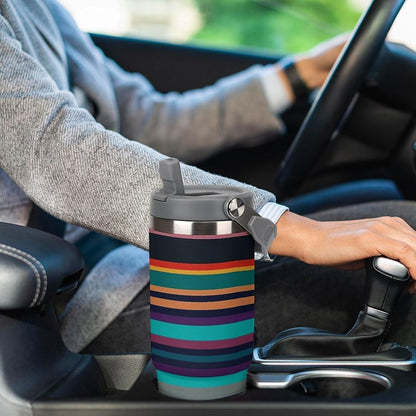 Stainless Steel Car Cup with Straw Tropical Floral Leaves Print Leakproof Tumbler Coffee Mug Double Wall Thermal Design for Hot Cold Beverages Perfect for Travel Home Car Use