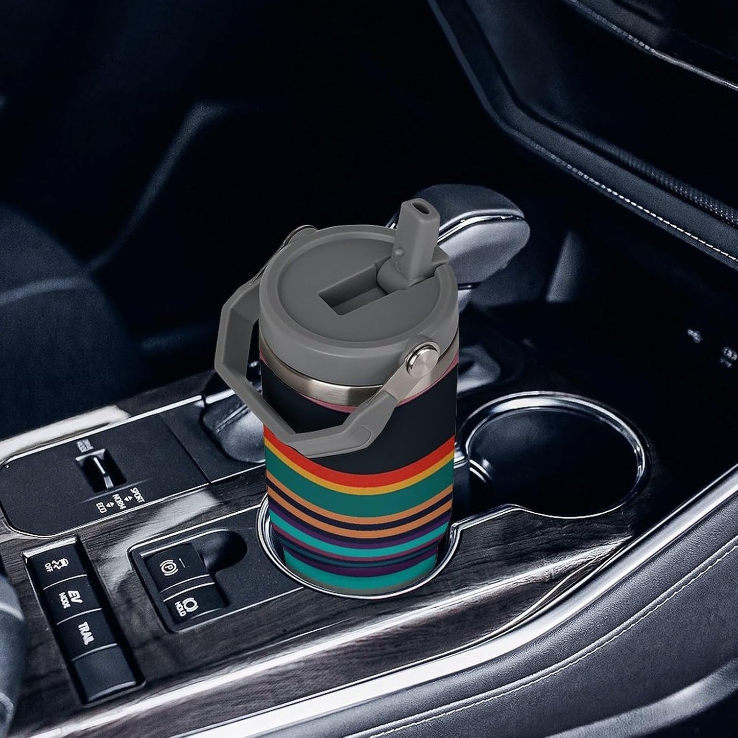 Stainless Steel Car Cup with Straw Tropical Floral Leaves Print Leakproof Tumbler Coffee Mug Double Wall Thermal Design for Hot Cold Beverages Perfect for Travel Home Car Use