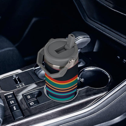 Stainless Steel Car Cup with Straw Tropical Floral Leaves Print Leakproof Tumbler Coffee Mug Double Wall Thermal Design for Hot Cold Beverages Perfect for Travel Home Car Use
