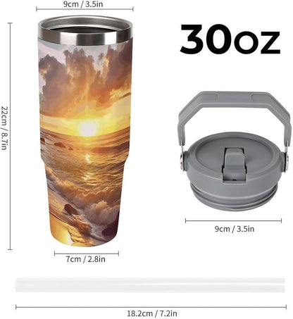 Stainless Steel Car Cup with Straw Tropical Floral Leaves Print Leakproof Tumbler Coffee Mug Double Wall Thermal Design for Hot Cold Beverages Perfect for Travel Home Car Use