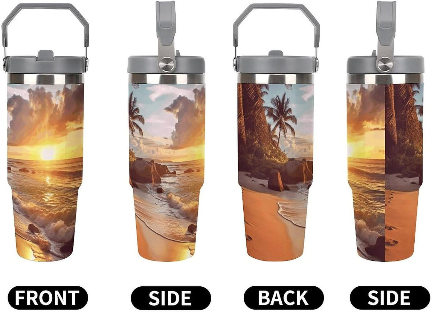 Stainless Steel Car Cup with Straw Tropical Floral Leaves Print Leakproof Tumbler Coffee Mug Double Wall Thermal Design for Hot Cold Beverages Perfect for Travel Home Car Use