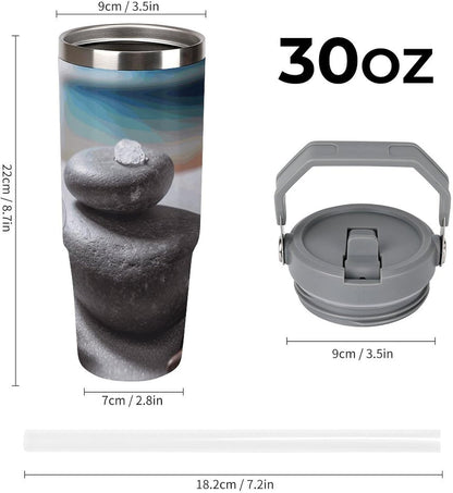 Stainless Steel Car Cup with Straw Tropical Floral Leaves Print Leakproof Tumbler Coffee Mug Double Wall Thermal Design for Hot Cold Beverages Perfect for Travel Home Car Use