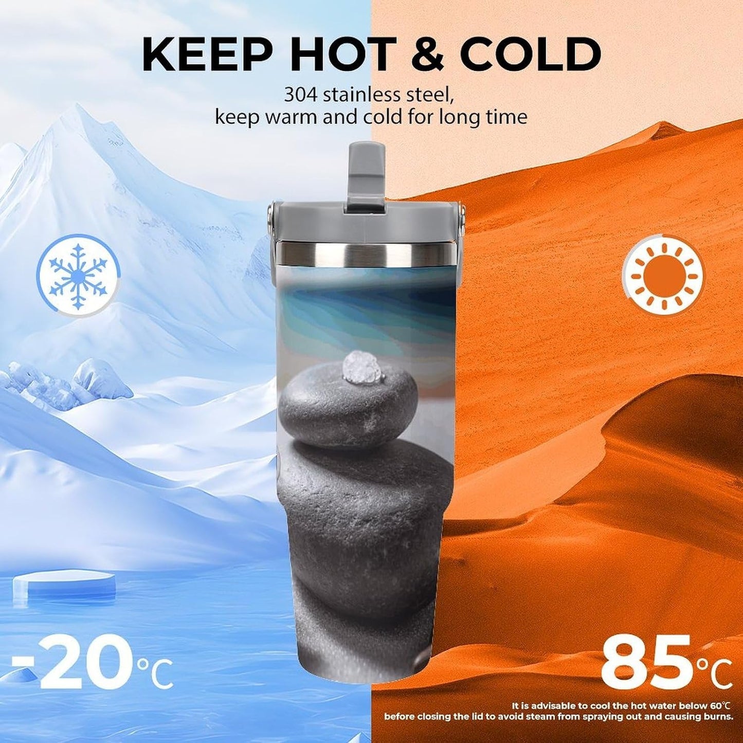 Stainless Steel Car Cup with Straw Tropical Floral Leaves Print Leakproof Tumbler Coffee Mug Double Wall Thermal Design for Hot Cold Beverages Perfect for Travel Home Car Use